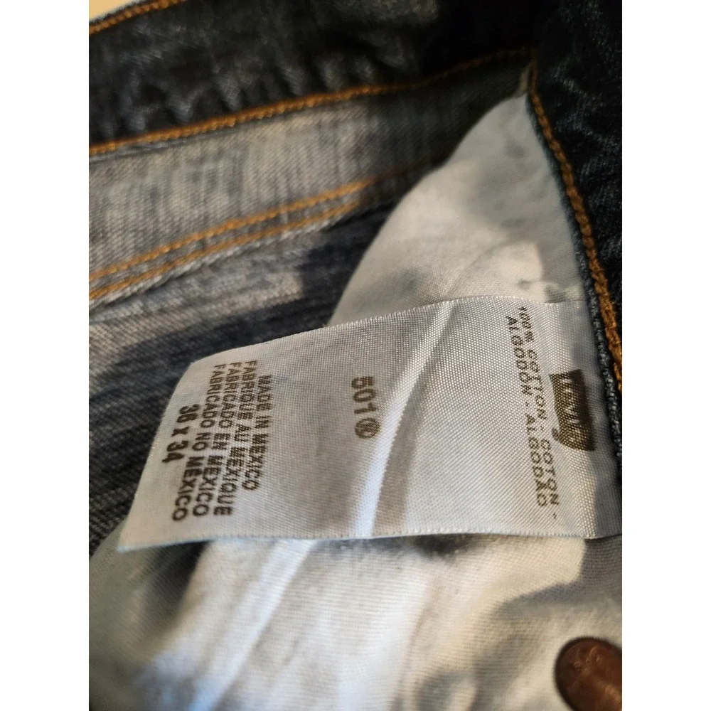 Levi's 501 Original Fit Jeans Mens 36x34 Dark Wash Blue Straight Leg Button Fly